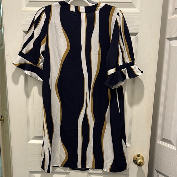 Stylish Navy and Gold Striped Mini Dress - Picture 7 of 8